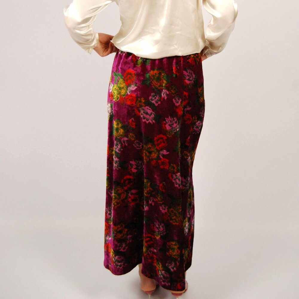 70s Velvet Floral Skirt (M) medium purple gold vintage Loomtogs boho hippie chic - Picture 3 of 8